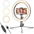 Miniatyrbilde 1 av 5: LED-ringlys 10 tommer med stativ og telefonholder for direktestrømming av YouTube-videoer, 3 moduser og 10 lysstyrkenivåer