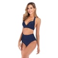 Miniatyrbild 1 av 5: Kvinnors högmidjade bikinisetuppskjutande bikini baddräkt tvådelad baddräkt badkläder kostym（XL blå）