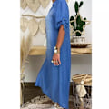 Miniatyrbillede 4 af 6: Lang denimkjole til damer, løs sommerkjole i ensfarvet denim, fødselsdagsgave til mor, kone, damer, lyseblå, 4XL Light blue 4XL