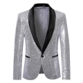 Miniatyrbillede 1 af 3: Herre Sequin Casual Blazer Fest Bryllup Efterår Vinter Regelmæssig Frakke Casual Jakke（M Sølv）
