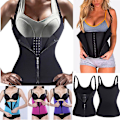 Miniatyrbillede 2 af 2: Justerbar Tre-knappet Lynlås Vest Shapewear Hjem Udendørs Fitness Tøj Sort Korset (S)