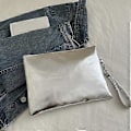 Miniatyrbillede 5 af 5: Dame Klassisk Skinnende Metallisk Håndledstaske Kuvert Taske PU Læder Lynlås Clutch Håndtaske Pung til Shopping og Rejser Grøn Green