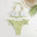 Miniatyrbild 5 av 5: Dam Halterneck Sida Snörning Bikini Set Baddräkt Cheekys Badkläder 2-delar Baddräkt Triangel Bikini Set Strandkläder Grå L Gray L