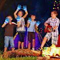 Miniatyrbilde 4 av 5: LED-skjeletthansker blinkende lysende leker for gutter jenter barn tenåringer fest/lysshow/glødefest/halloween/jul/bursdagsgave (stor blå)