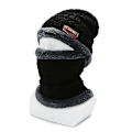 Miniatyrbillede 4 af 4: Vinter Beanie Hat Scarf Sæt Varmt Strikket Hat Tyk Fleeceforet Vinterhue (Grå)
