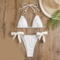 Miniatyrbilde 4 av 5: Dame Halter Side String Bikini Sett Badedrakt Cheekys Badedrakter 2-delt Badeantrekk Trekant Bikini Sett Strandklær Grå L Gray L