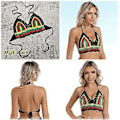 Miniatyrbilde 2 av 5: Polstret heklet strandtopp for kvinner, dyp V-hals heklet halterneck crop top justerbar knyting i ryggen farge svart M(farge svartM) color black M