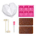 Miniatyrbillede 1 af 5: Diamant Hjerte Kærlighedsform Kageform Chokoladeform Alfanumerisk Silikoneform Træhammer Diy Bageværktøj 6 Hjerter 7 stk