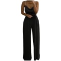 Miniatyrbilde 2 av 3: Kvinners Casual Ensfarget Lang Playsuit Løs Dame Perle Suspender Jumpsuit（S Svart）
