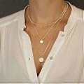 Miniatyrbillede 3 af 4: Lagdelt Choker Halskæde, Håndlavet 14K Guldbelagt Y Vedhæng Halskæde Multilayer Bar Disc Halskæde Justerbare Lagdelte Choker Halskæder til Kvinder
