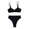 Miniatyrbillede 1 af 5: Bikinisæt med stroptop, højtaljede brasilianske badetøj, strandrejse, badedragt, tankini (Sort 1 M) Black 1 M