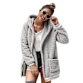 Miniatyrbild 1 av 4: Kvinnors Oversize Fleece Plyschjacka Långärmad Cardigan Ytterkläder Teddyjacka（M Grå）