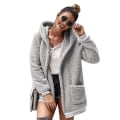 Miniatyrbilde 1 av 4: Kvinners Oversize Fleece Plysj Jakke Lang Ermet Cardigan Yttertøy Teddy Jakke（M Grå）