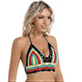 Miniatyrbilde 5 av 5: Heklet grime-badedrakttopp for damer, dyp V-hals heklet crop top polstret strandtopp justerbar ryggknyting (Fargerik risL) Colorful rice L
