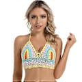 Miniatyrbild 1 av 5: Virkat halterneck strandlinne för damer, djup V-ringad virkad crop top, virkad halterneck crop top, färgglatt gul S (Färgglatt gul S) Colorful yellow S