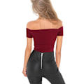 Miniatyrbilde 3 av 5: Dame Off Shoulder Topp Kort Erm Tie Front T-skjorte Bluse for Daglig Dating Shopping Reise (RødL) Red L