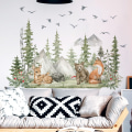 Miniatyrbild 1 av 4: Berg och flod träd tecknad djur väggdekal papper vardagsrum