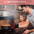 Pikkukuva 2 / 5: Barbecue-käsineet erittäin lämmönkestävät jopa 800 °C - 1 pari liukumattomat mikroaaltouunin käsineet - grilliin, ruoanlaittoon, grillaukseen, leivontaan - punainen