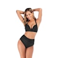 Miniatyrbillede 2 af 5: Dames Højtaljede Bikinier Sæt Push Up Bikini Badetøj Todelt Badetøj Badetøj Kostume（3XL Sort）