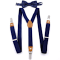 Miniatyrbild 1 av 2: Herr Bow Tie Suspender Set Läder Knapphål Y-formade Klämmor (Marinblå)