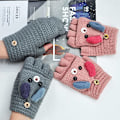 Miniatyrbild 4 av 6: 2 Par Gånger Vinterhandskar Barnhandskar Stickade Vantar 5 Fingrar Babyhandskar Varma i Kashmir Unisex för Flicka Pojke 6-13 År 14*8cm (Grå+rosa)