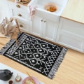 Miniatyrbilde 3 av 5: Boho baderomsmatte 1 stk, svart og hvitt kjøkkenmatte, vaskbar