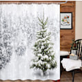 Miniatyrbillede 1 af 5: 180×180CM Vinter Ceder Bruseforhæng (Hvid), Bruseforhæng