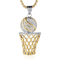 Miniatyrbild 1 av 5: Hängsmycke för män i 18k guldpläterad silver med basketkorg i CZ-inlägg, Hip Hop Box Chain