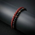 Miniatyrbillede 4 af 5: Moderigtigt flettet læderarmbånd i rustfrit stål til mænd Natursten