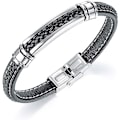 Miniatyrbild 1 av 5: Svart läderarmband för män för tonårspojkar i silver rostfritt stål