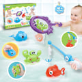 Miniatyrbillede 1 af 4: Fiskelegetøj til badet med fiskenet, BPA-fri, ingen skimmel, sprøjtefisk, krabbe, vandbord, pool, badelegetøj til badekar