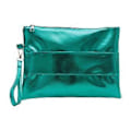 Miniatyrbillede 1 af 5: Dame Klassisk Skinnende Metallisk Håndledstaske Kuvert Taske PU Læder Lynlås Clutch Håndtaske Pung til Shopping og Rejser Grøn Green