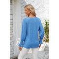 Miniatyrbilde 5 av 5: Langermet T-skjorte for kvinner, ensfarget V-hals Patchwork Løs Bluse, M M