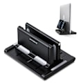Miniatyrbillede 1 af 5: Justerbar vertikal bærbar computer stand til skrivebord, notesbogsholder med telefonstand, desktop dock 3 i 1 pladsbesparende sort