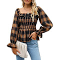 Miniatyrbillede 1 af 5: Ohpa Dame Langærmet Ternet Top Seksuelt Peplum Skjorter Firkantet Hals Sød Efterår Flannel 2022 Dame Toppe Og Bluser（XXXL Gul）