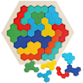 Miniatyrbillede 1 af 5: Træpuslespil til voksne børn, Hexagon Tangram Puslespil Legetøj Brai