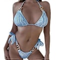 Miniatyrbild 1 av 5: Stringtrosor Bikini Baddräkt för Kvinnor Brasiliansk String Bikini Baddräkt Triangel Topp Baddräkt Baddräkter Blå S Blue S