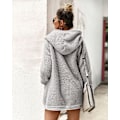 Miniatyrbilde 4 av 4: Kvinners Oversize Fleece Plysj Jakke Lang Ermet Cardigan Yttertøy Teddy Jakke（M Grå）