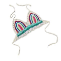 Miniatyrbillede 4 af 5: Hæklet halterneck badedragtstop til kvinder, justerbar snor, dyb V-hals polstret hæklet croptop, justerbar rygbind, farverig hvid S (Farverig hvid S) Colorful white S