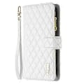 Miniatyrbillede 5 af 5: BINFEN COLOR BF Style-15 Til iPhone 16 Pro Max Etui Rhombus Præget Læder Telefon Cover White