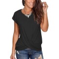 Miniatyrbillede 3 af 5: Kvinde S Kortærmet Rund Hals T-shirt Front Twist Tunika Toppe Casual Løs Tilpasset
