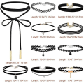 Miniatyrbilde 3 av 5: 10 stk choker-kjede for kvinner og jenter - svart klassisk fløyel stretch gotisk tatovering blonder