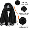 Miniatyrbillede 5 af 5: Dame Stor Blød Cashmere Følelse Pashmina Sjal Wraps Let Scarf Sort