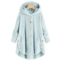 Miniatyrbilde 1 av 2: Damejakke Fashion Button Fluffy Ull Hettejakke Løs Vintervarme Plus Størrelse（XL Lyseblå）