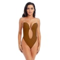 Miniatyrbild 1 av 4: Kvinnors djup V-ringad body shaper, axelbandslös rygglös, body shapewear, u-ringad sömlös string full bodydräkter (L)