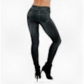 Pikkukuva 1 / 5: Naisten korkeavyötäröiset täyspitkät leggingsit, tekonahkainen denim-tyyli Black S