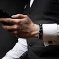 Miniatyrbillede 4 af 5: Sort læderarmbånd til mænd - Sort, sølv og guld rustfrit stål