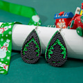Miniatyrbillede 4 af 5: Jule dobbelt dråbe læder øreringe juletræ udskåret frostet glitter øreringe