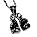 Miniatyrbillede 1 af 2: Dobbelt Handsker Titanium Stål Rustfrit Stål Boksning Handske Charm Vedhæng Halskæde Sort
