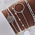Miniatyrbild 2 av 3: 5 st ihåliga cirkelformade handprydnader justerbart läderarmband enkelt armband set